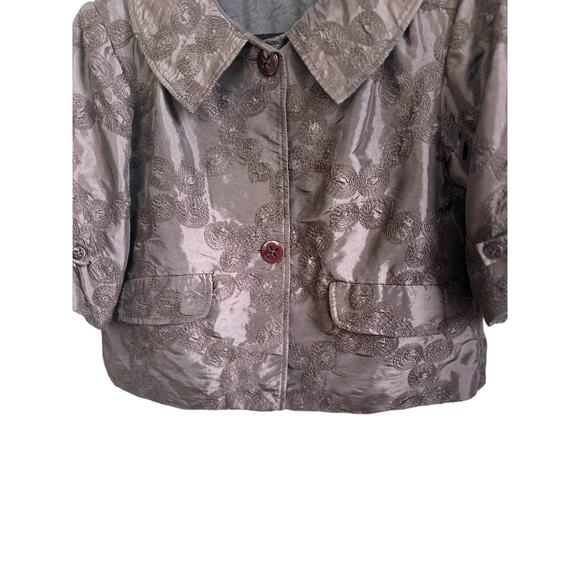 J’ENVIE New York Brown Cropped Jackert With Floral Jacquard Pattern Sz. 10 - Picture 3 of 6